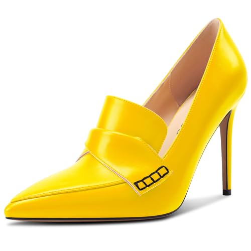 Saekcted Womens Stiletto High Heel Pointed Toe Pumps Loafers Shoes Slip-on Office Basic Classic 3.9 Inches Heels