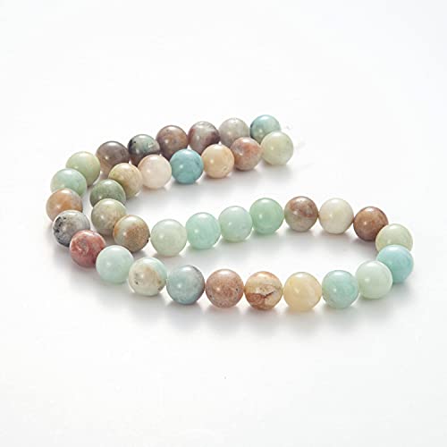 Image of 100Pcs Natural Stone Beads 8mm Amazonite Round Gemstone Loose Beads with Elastic Bracelet String for Bracelets Necklace Jewelry Making