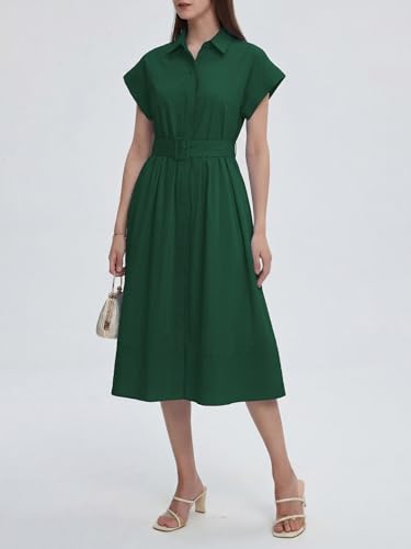 Image of EZAPINE Womens Summer Shirt Dress Casual Button Down Long Dress with Belt