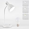 chaotack Metal Small White Desk Lamp,Adjustable Goose Neck Desk Lamps for Home Office Study Room Desks Bedroom Bedside Table Lamp with Free 7W LED Bulb,Eye-Caring Reading Lamps