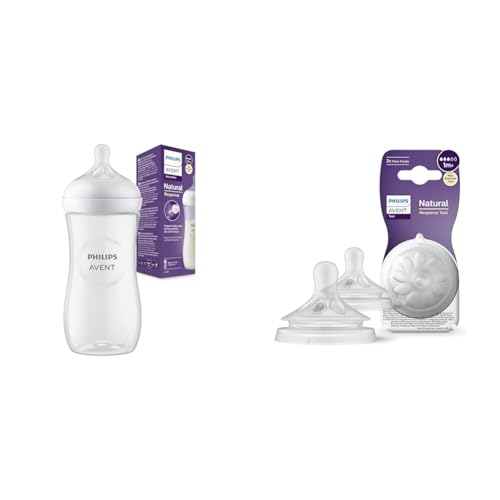 Philips Avent Biberon à Réponse Naturelle de 330 ml, sans BPA & Avent Lot de 2 tétines pour biberon à Réponse Naturelle 0% BPA, Débit 3 pour Bébé de 1 mois + (modèle SCY963/02) Philips Avent Biberon à Réponse Naturelle de 330 ml, sans BPA & Avent Lot de 2 tétines pour biberon à Réponse Naturelle 0% BPA, Débit 3 pour Bébé de 1 mois + (modèle SCY963/02)