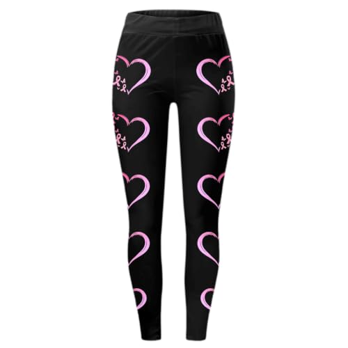 Cxquxse Breast Cancer Awareness Leggings for Women Pink Ribbon Stretchy Yoga Pants Elastic High Waisted Soft Athletic Tights Black, L - image 3