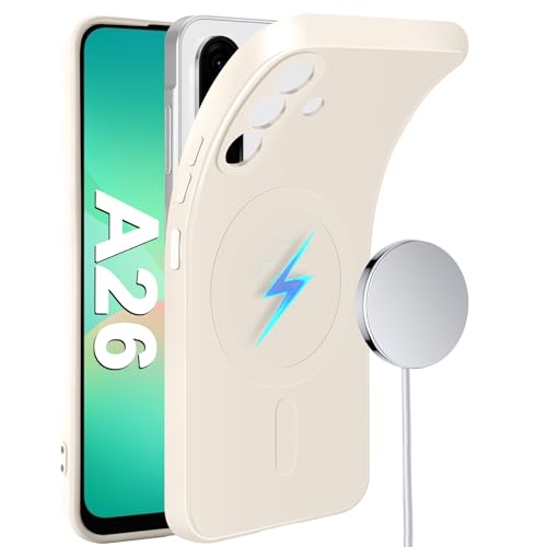 Coque Samsung A26 MagSafe blanche en silicone pour recharger au bureau