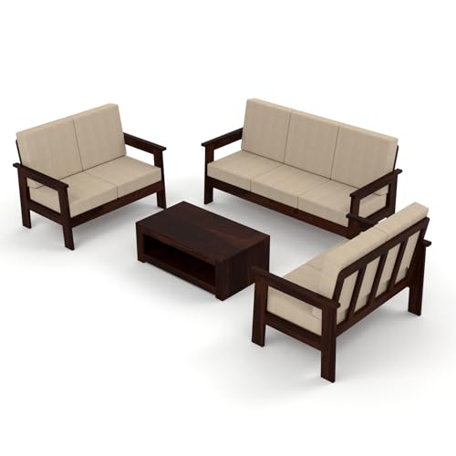 Image of Sheesham Wooden 7 Seater Sofa for Living Room | Solid Wood Sofa | Rosewood Sofa Set for Home & Office | Lounge (Walnut, 3+2+2 Seater)