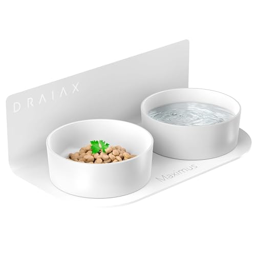 DRAIAX ElegantFeed M Hundenapf aus Keramik erhöht einfach abnehmbar – Fressnapf, Hundebar für Hunde – Futterstation, Futternapf in weiß zur Wandmontage
