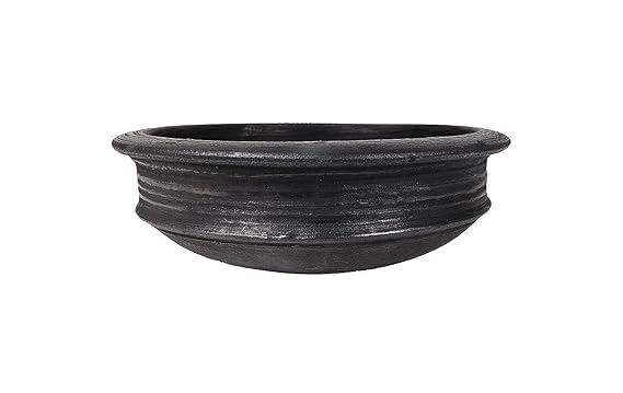 Village Decor Earthen Clay Cooking Pot/Meen Kulambu Chatti (Black) - 3L