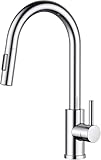 FORIOUS Kitchen Tap, Kitchen Sink Taps Mixer with Pull Down Spray, High Arc pout Swivels 360 Single Handle, Polished Chrome