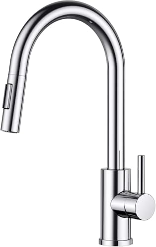 FORIOUS Kitchen Tap Kitchen Sink Taps Mixer with Pull Down Spray High Arc pout Swivels 360 Single Handle Polished Chrome