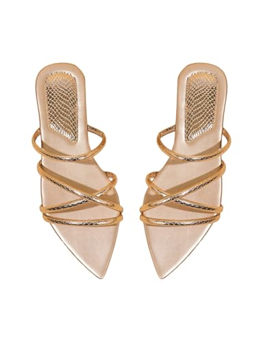 GORGLITTER Women's Metallic Sandals Open Toe Flat Strappy Dressy Fancy Slide Sandals