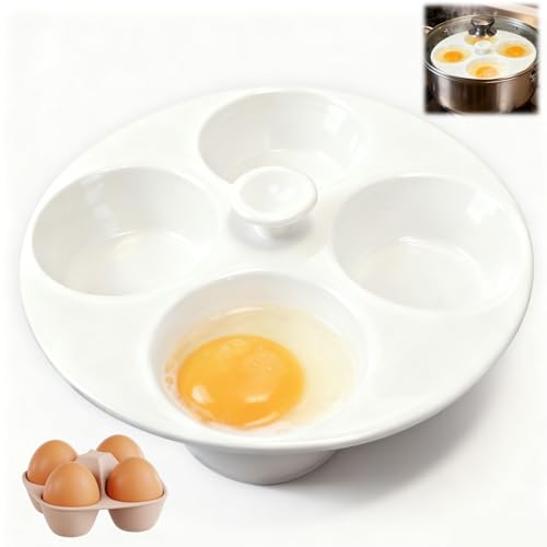 Ceramic Egg Poacher, 4-Cup Egg Poacher Pan Nonstick for Perfect Poached Eggs, Poached Egg Cooker...