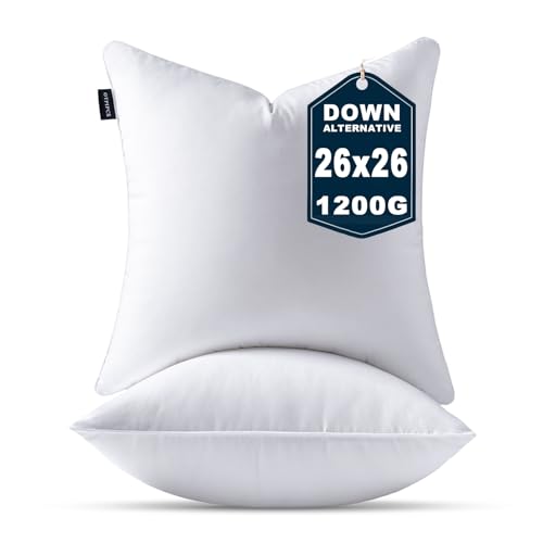 OTPIPCS 65 x 65 CM Cushion Inserts Set of 2 Down Alternative 26 x 26 Inch Throw Pillow Inserts Large Fluffy Decorative Cushion White Square Pillows Stuffing for Living Room Couch Bed Sofa Cushions