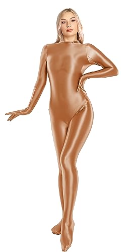 Glossy Full Bodysuit Womens One-Piece Swimsuit Shiny Unitard Back Zipper