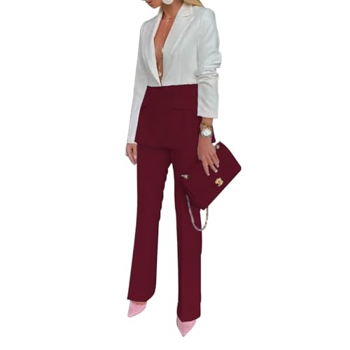 Women Suit Set Office Color Blocking Blazer Flare Pants Suit Wedding Guest Graduation Dress2