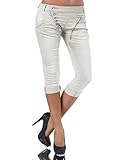 Zustand: NEU Damen 3/4 Capri Jeans Hose Shorts Damenjeans Hüftjeans Caprijeans Boyfriend N123, Farbe: Beige, Größe: 42 (XL)