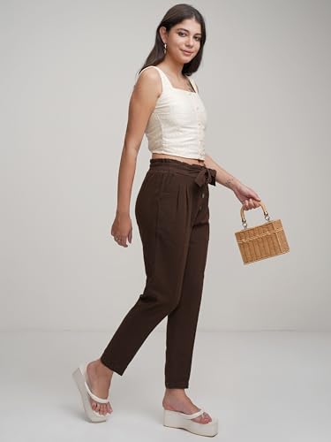 Image of Tokyo Talkies Women's Tapered Fit Peg Trousers| High-Rise|Women Trousers Pants