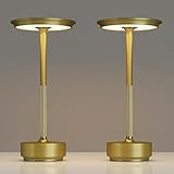 TBBGA 2 Pack Rechargeable Cordless Table Lamps, Portable 5000mAh Battery Table Light, 3 Color Stepless Dimming LED Table Light with Memory Function, for Outdoor/Dinner/Patio/Restaurant.(Gold)