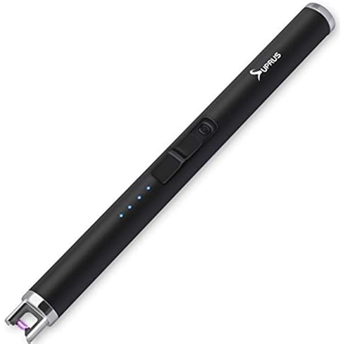 SUPRUS Lighter Electric Candle USB Type C Rechargeable Lighter with Upgraded LED Battery Display Safety Switch Flameless Plasma Windproof for Cooking BBQs Fireworks