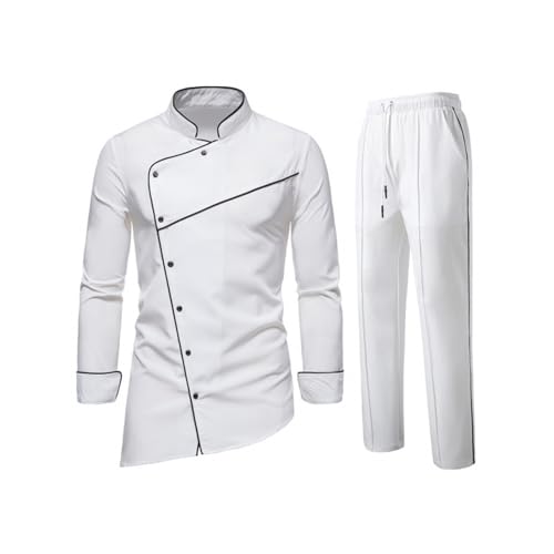 RUMAOZIA Juego de uniforme de cocina profesional para hombre, cuello alto, chaqueta de chef con pantalones, chaqueta de cocina, chaqueta de cocina, hotel, cafetería, ropa de trabajo, uniforme, blusas