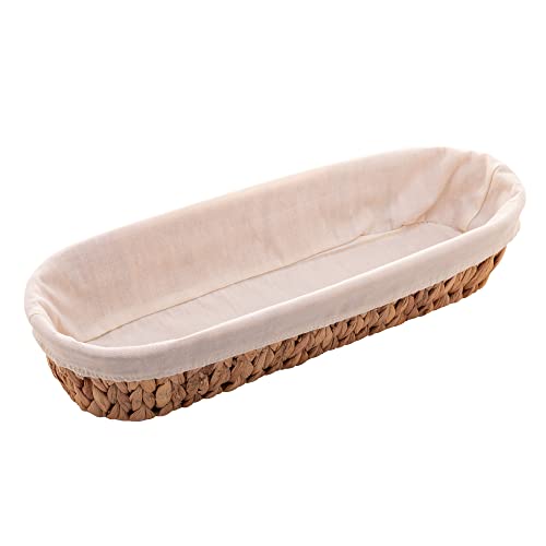Cesta Oval de Fibra Natural com Forro em Tecido 35cm x 25cm x 8cm - Lyor