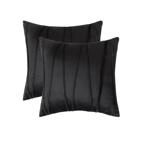 Image of Amazon Brand - Umi Decorative Striped Throw Pillow Covers 18 X 18 Inch,Soft Solid Velvet Pillow Covers Cushion Case with Zigzag Pattern for Sofa Bedroom 45 X 45 Cm (Pack of 2) Black