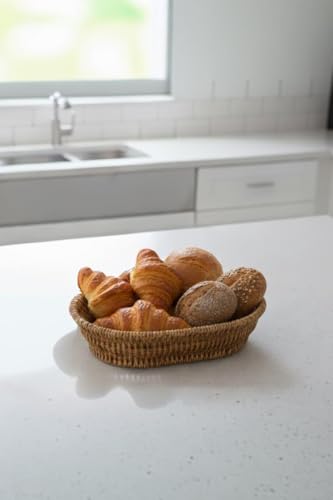Rattan Piknik Hasır Ekmek, Meyve ve Sebze Sepeti Plastik Örme Küçük