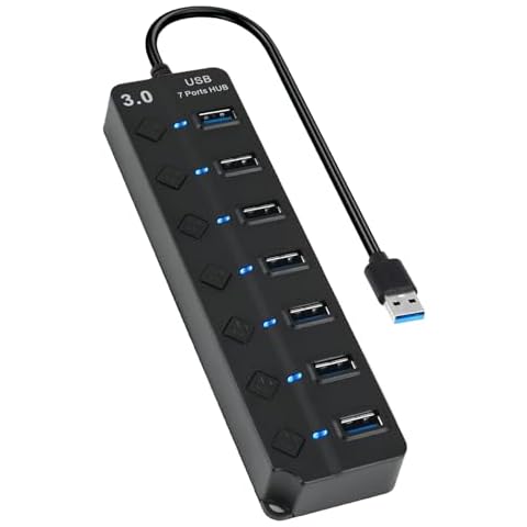 Pennle 7-Port USB 3.0 Hub with Switches Cover