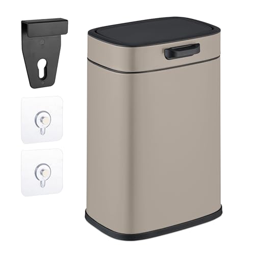 Relaxdays köksavfallshink 5 l, hängande organiskt avfallsbehållare, innerhink, upphängning och självhäftande kuddar, dörrsoptunna, beige