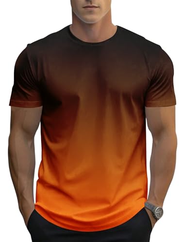 Men's Gradient Color T-Shirt, Short Sleeve Crewneck, Casual Summer Top3