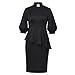 CAMDOM Church Clergy Dress for Women 3/4 Sleeve Irregular Ruffle Pencil Dress with Tab Insert Stand Collar Black