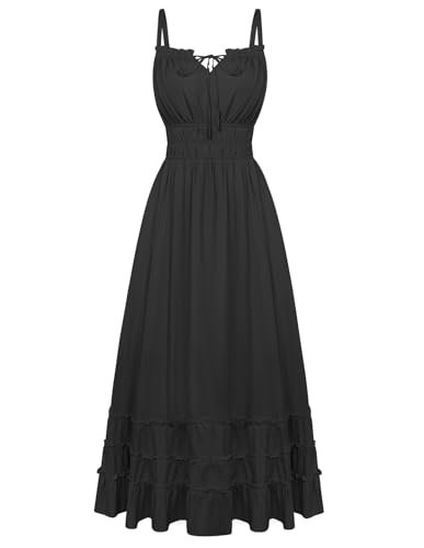 Women's Summer Maxi Dress Boho Flowy Milkmaid Sundress Black M