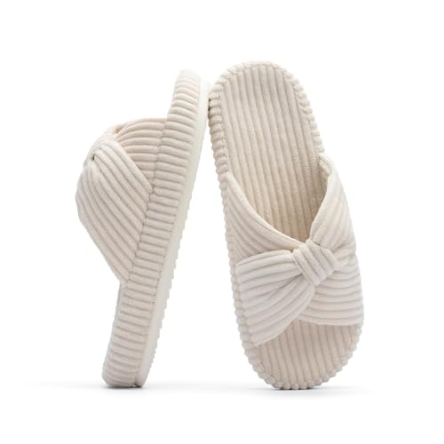Image of Chantomoo Slippers for Women Memory Foam House Bedroom Corduroy Bow Crossbands Slipper Shoes Comfy Trendy Gift Slippers