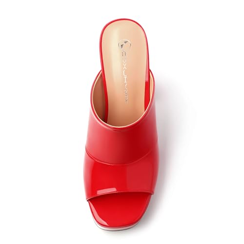 Image of Women Square Open Toe Platform Chunky Heel Slide Sandals | Slip On High Heel Dress Sandals, Elegant Formal Footwear For Wedding Club Evening Party Events