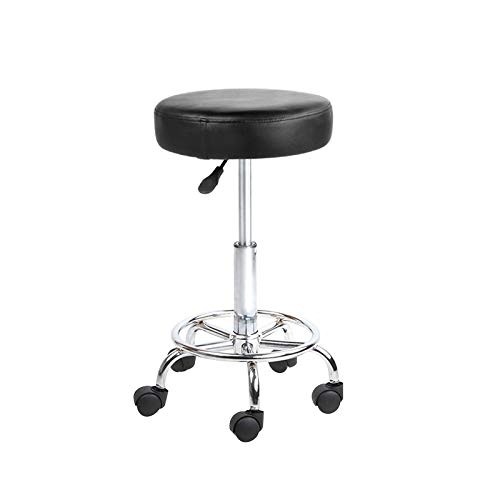 Artiss Round PU Salon Stool, Bar Stools Swivel Lounge Drafting Chair Piano Guitar Seat Barber Chairs Outdoor Spa Indoor Home Office Kitchen Furniture, Adjustable Height Hydraulic Lift Black