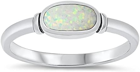 White Simulated Opal Oval Cute Ring New .925 Sterling Silver Band Size 8