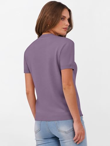 Image of ANRABESS Womens Short Sleeve Sweaters Wool Blend Crew Neck Sweater Shirts Business Casual Work Tops 2026 Summer Outfits