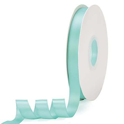 Ewaymado Satin Ribbon Aqua Blue Double Faced 5/8" X 50 Yards, Fabric Ribbons Perfect for Wedding and Party Decoration,Gift Wrapping, Sewing, Crafts