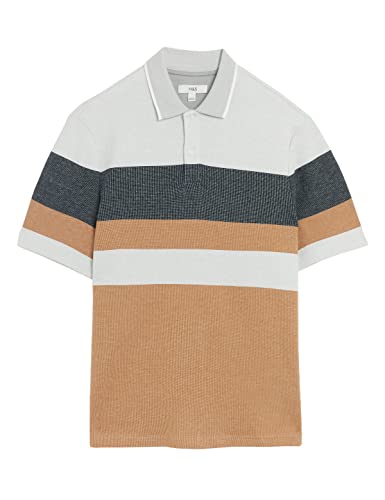 Image of Marks & Spencer Mens Striped Cotton Collared Neck Regular Fit Polo Shirt