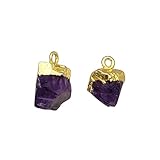 Handmade Natural Rough Gemstone Pendant Raw Crystal Charm with Gold Electroplated Cap for Boho Jewelry, Healing Stone Necklace, DIY Birthstone Gifts – Selling Per Piece (Amethyst, 5 to 7 mm)