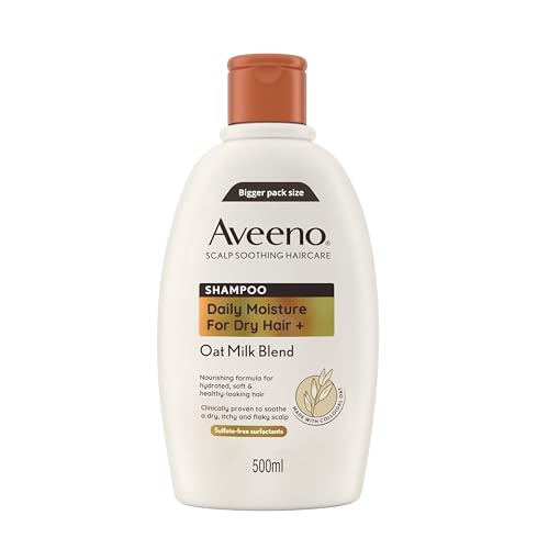 Aveeno Scalp Soothing Haircare Daily Moisture Shampoo Oat Milk Blend for Dry Hair Soothes Dry Itchy & Flaky Scalp Clinically Proven Sulfate Free 500ml
