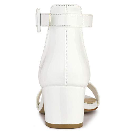 Allegra K Allegra K Women's Low Block Heel White Patent Leather Ankle Strap Sandals - 8.5 M US