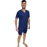 Pijama Masculino Adulto Confortável e macio Pijama Manga Curta e Short para Dormir (BR, Alfa, M, Regular, Regular, MARINHO)