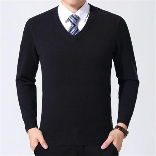 Mens V Neck Pullovers Ribbed Cuff Long Sleeved Sweaters Stretch Knit Top3