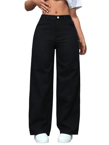 Jean femme large taille haute en coupe baggy droit confortable