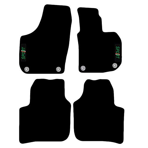 Image of Carsio Carpet Car Mats For Skoda Superb 2008 to 2015 with Sport logo (4 Clips) Tailored Fit Floor Mat Complete Accessory Custom Fitted - All Weather, Anti-Slip Backing & Black Trim