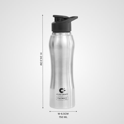 Image of Clay Craft VACBOTT Neo Single Walled Non Insulated Water Bottle-750ML, 5-Piece(Silver) Leak Proof | Easy Grip |Easy To Carry| Gym Bottle | Home | Kitchen | Hiking | Treking Bottle | Travel Bottle