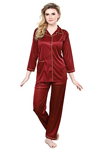 Image of TIGYWIGY Women's Satin Plain /Solid Top and Pyjama Set Pack of 1