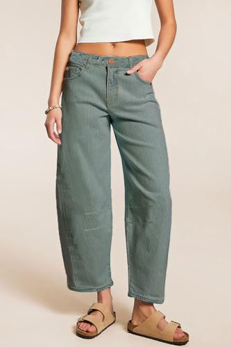 loveimgs Women Casual Striped Denim Pants Y2k Baggy Wide Leg Barrel Jeans Sweatpants Print Boyfriend Balloon Cargo Pants3