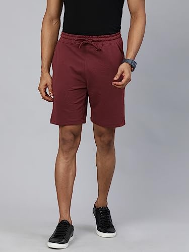 Image of The Indian Garage Co Men Slim Fit Solid Mid-Rise Knitted Shorts