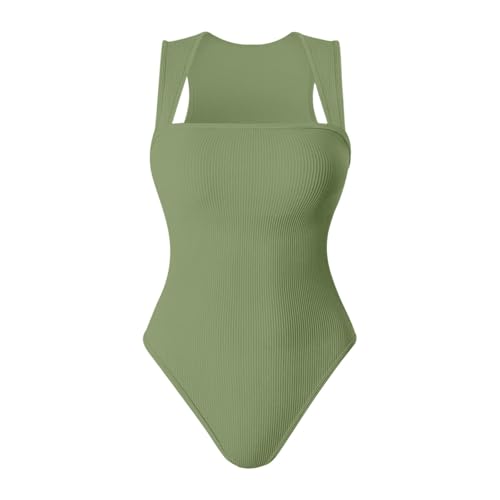 Bodis y monos elásticos con cuello cuadrado para mujer 2