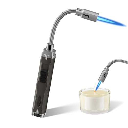 TONYFUL Butane Lighter Long Neck Torch Lighter, Jet Flame Windproof Lighter with Visual Fuel Window, Refillable Lighters for Candle, Camping, Fireplace, BBQ(Fuel Not Included)